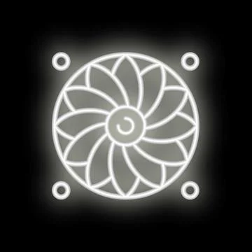 Neon computer cooler spinning on black background Illustrazione stock