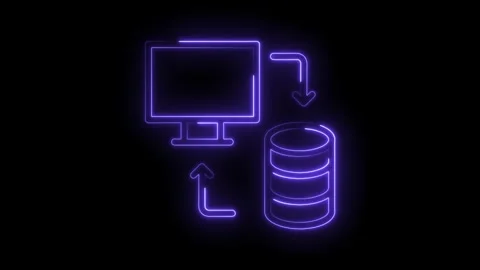 Neon computer to database synchronization animation on black background Stock Footage 322974729