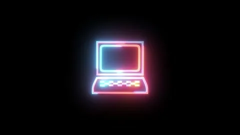 Neon computer device icon brown cyan color glowing animated black background Stock Footage 274438142