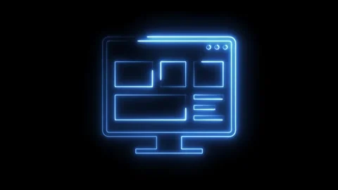 Neon computer display animation on black background website design concept .. Stock Footage 308285589