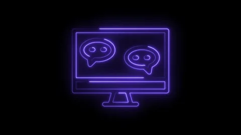 Neon computer display with chat bubbles glowing communication and messaging.. Stock Footage 314536052