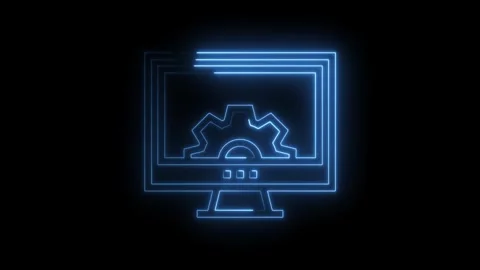 Neon computer display with gear animation digital settings system configuration Stock Footage 322960683