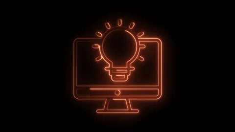 Neon computer display with glowing light bulb concept idea on black background Stock Footage 322974769