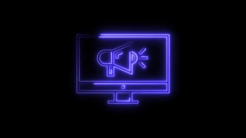 Neon computer display with loudspeaker symbol animation on black background.. Stock Footage 312448059
