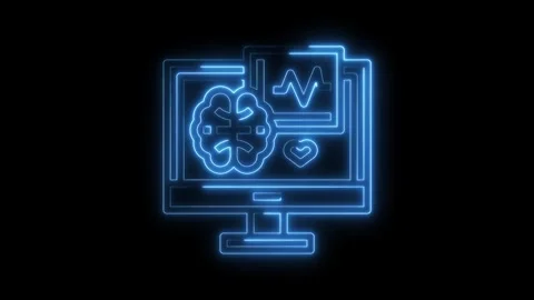 Neon computer displaying brain scan heartbeat and ecg medical data analysis Stock Footage 322971850