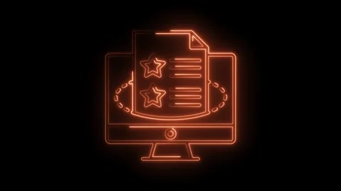 Neon computer displaying customer reviews and star ratings with glowing ora.. Stock Footage 316673214