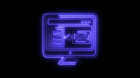 Neon computer displaying email sending process with black background for Stock Footage 322971074