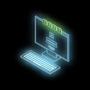 Neon computer displaying user profile with pending questions イラスト素材