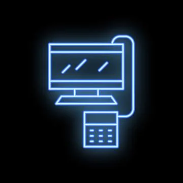 Neon computer icon with calculator connected representing online payment Stock Illustration