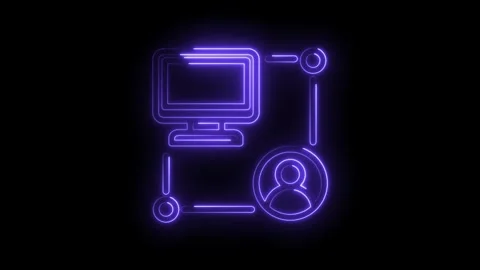 Neon computer icon connected to user profile symbol abstract glowing technology Stock Footage 333961356