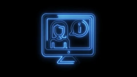 Neon computer icon depicts virtual assistant providing online support and Stock Footage 322971126
