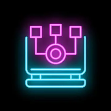 Neon computer icon displaying algorithm for machine learning Stock Illustration