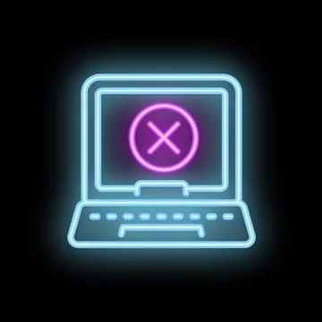 Neon computer icon displaying a cross mark symbol on screen 스톡 일러스트