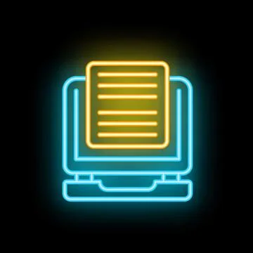 Neon computer icon displaying document for digital marketing campaign Stock Illustration