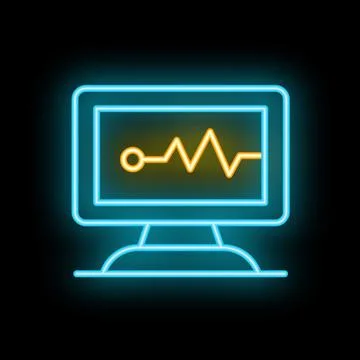 Neon computer icon displaying a heartbeat line on its screen イラスト素材