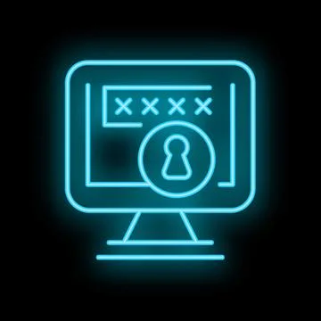 Neon computer icon displaying password protection with keyhole symbol Stockillustratie