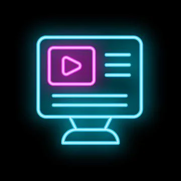 Neon computer icon displaying video streaming service interface Stock Illustration