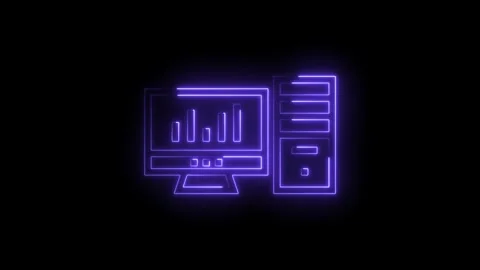 Neon computer icon with financial chart for stock market analysis in dark Stock Footage 322985797