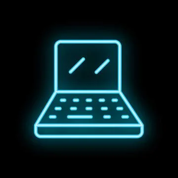 Neon computer icon glowing on black background Stock Illustration