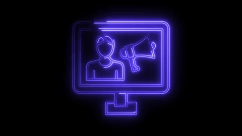 Neon computer icon with influencer and megaphone for social media marketing.. Stock Footage 308901267