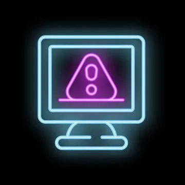 Neon computer icon showing exclamation point warning sign Illustrazione stock