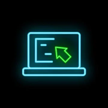 Neon computer icon showing mouse cursor clicking on screen Illustrazione stock
