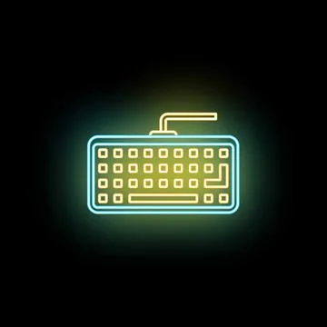 Neon computer keyboard icon glowing in dark Stock Illustration