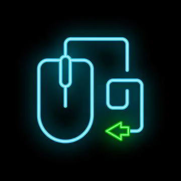 Neon computer mouse clicking back button icon glowing brightly Illustrazione stock