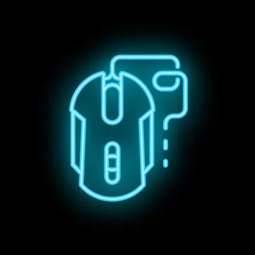 Neon computer mouse glowing on black background Illustrazione stock