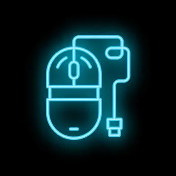 Neon computer mouse icon glowing on dark background Stock Illustration