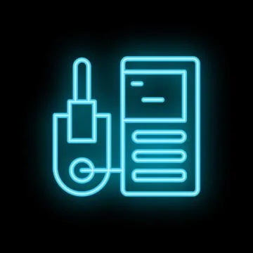 Neon computer mouse icon glowing on black background 스톡 일러스트