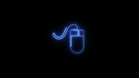 Neon computer mouse icon. PC mouse neon icon on Blue color 4k animation Stock Footage 310180088