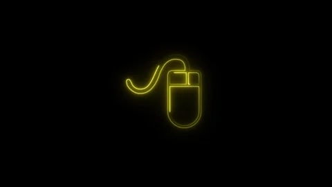 Neon computer mouse icon. PC mouse neon icon on golden color 4k animation Stock Footage 310180123