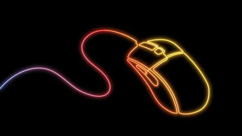 Neon computer mouse.One line drawing.Linear style.illustration . Stock Illustration