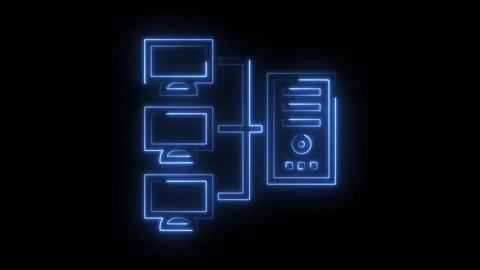 Neon computer network server connection concept depicting data transfer and Video stock 322960670