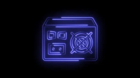 Neon computer power supply unit outline glowing on black background animation Vídeos de archivo 322988202