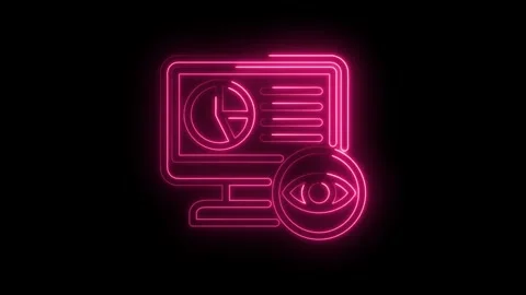 Neon computer screen with charts and eye symbol revealing data analytics on.. Stock Footage 346003593