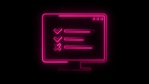 Neon computer screen with checklist and error symbol animation Stock Footage 308285786