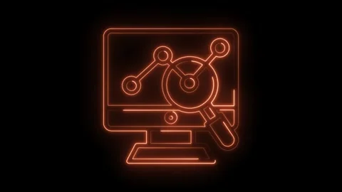 Neon computer screen with data analysis and magnifying glass graphic concept Stock Footage 322974761