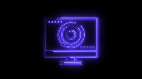 Neon computer screen with data refresh loop animation on black background 库存影片 308605390