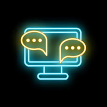 Neon computer screen displaying chat bubbles for online communication Stockillustratie