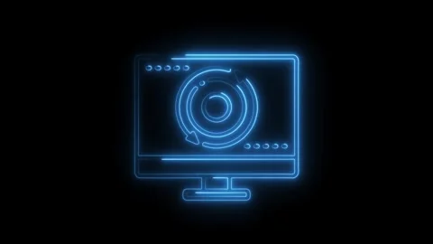 Neon computer screen displaying circular arrows indicating system update or.. Stock Footage 308605395