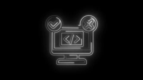 Neon computer screen displaying code with checkmark and cross icons symboli.. Video stock 346827161
