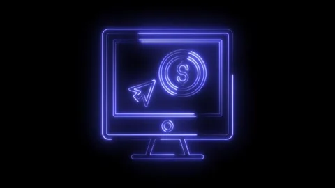 Neon computer screen displaying dollar sign and cursor for online transactions Stock Footage 322989644