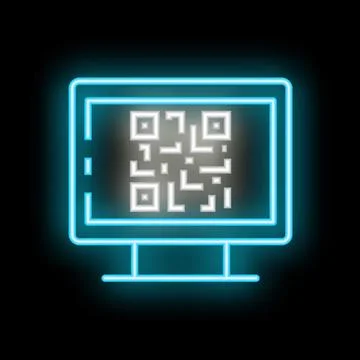 Neon computer screen displaying qr code for scanning Stock Illustration