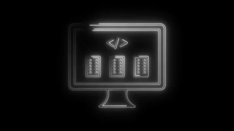 Neon computer screen displaying server infrastructure and code editing for .. Stock Footage 308903304