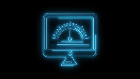 Neon computer screen displaying speedometer shows system performance optimi.. Stock Footage 309293621