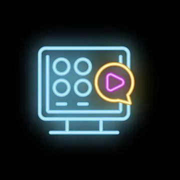 Neon computer screen displaying video player interface Stock Illustration