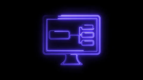 Neon computer screen displaying workflow diagram on a black background glow.. Stock Footage 308903263