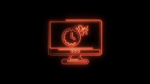 Neon computer screen displays bomb clock symbol on black background illustr.. Stock Footage 316840113